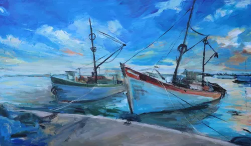 Boats at Anchor Painting