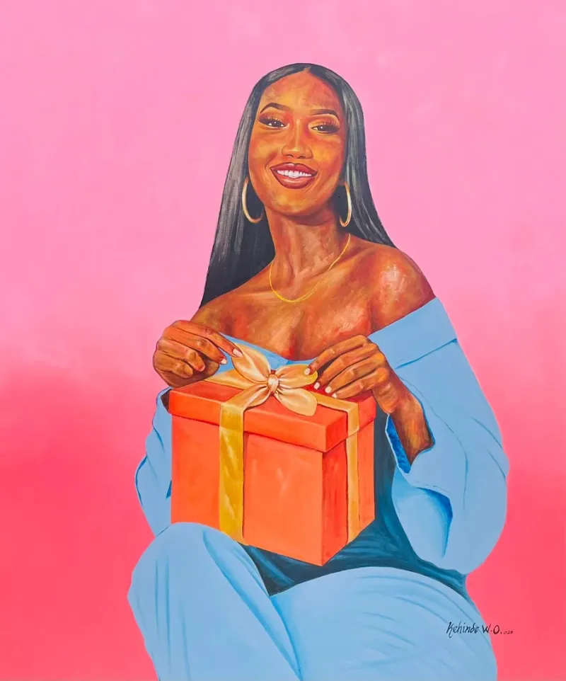 Unveiling Happiness, a pink hues color painting