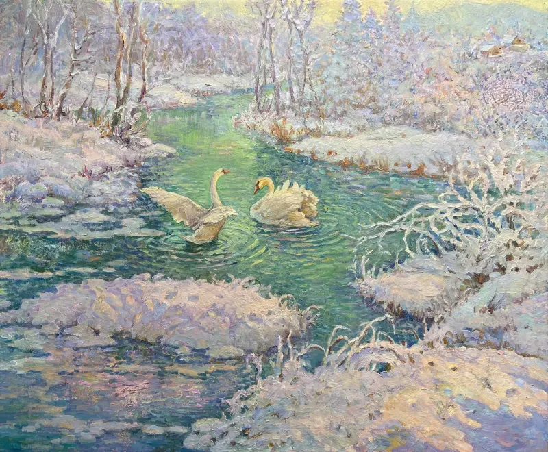 Winter Love Story - Two Swans in Winter