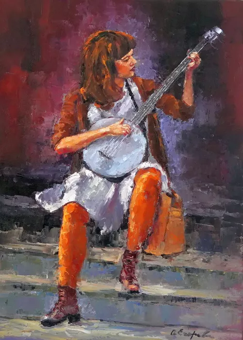 Girl with Banjo Painting