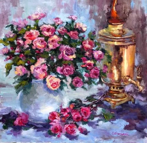 Samovar-and-Roses-Painting