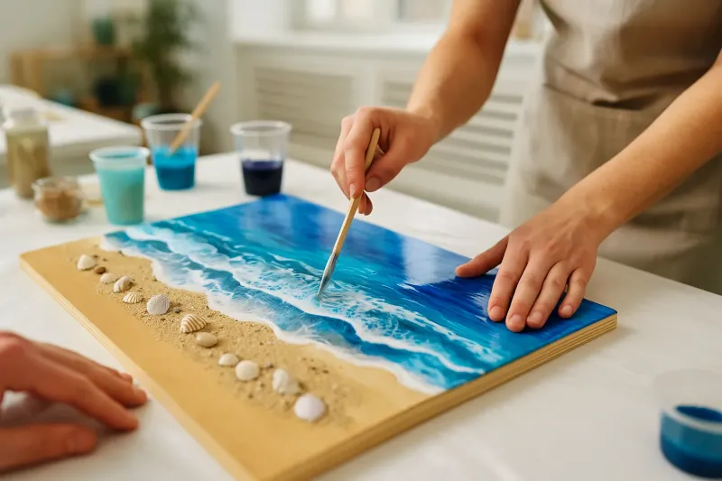 Epoxy-Resin-Seascape-on-Wooden-Board-Art-Class