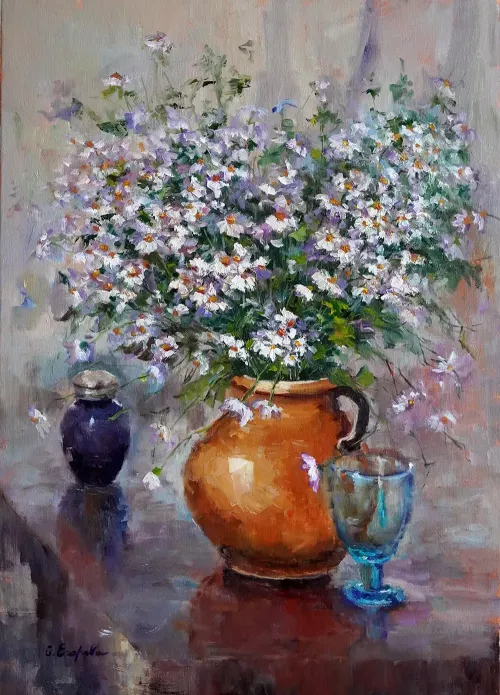 Daisies-in-a-Clay-Vase-Painting