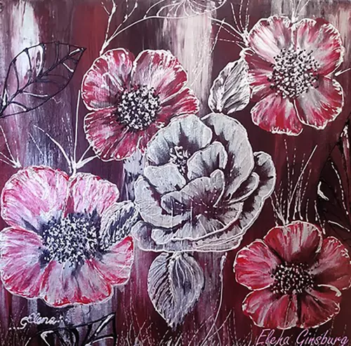 Expression in Red, Black, and Silver Painting