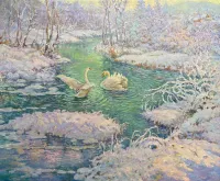 Winter Love Story - Two Swans in Winter