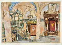 A-Synagogue-in-Safed,-Lithography